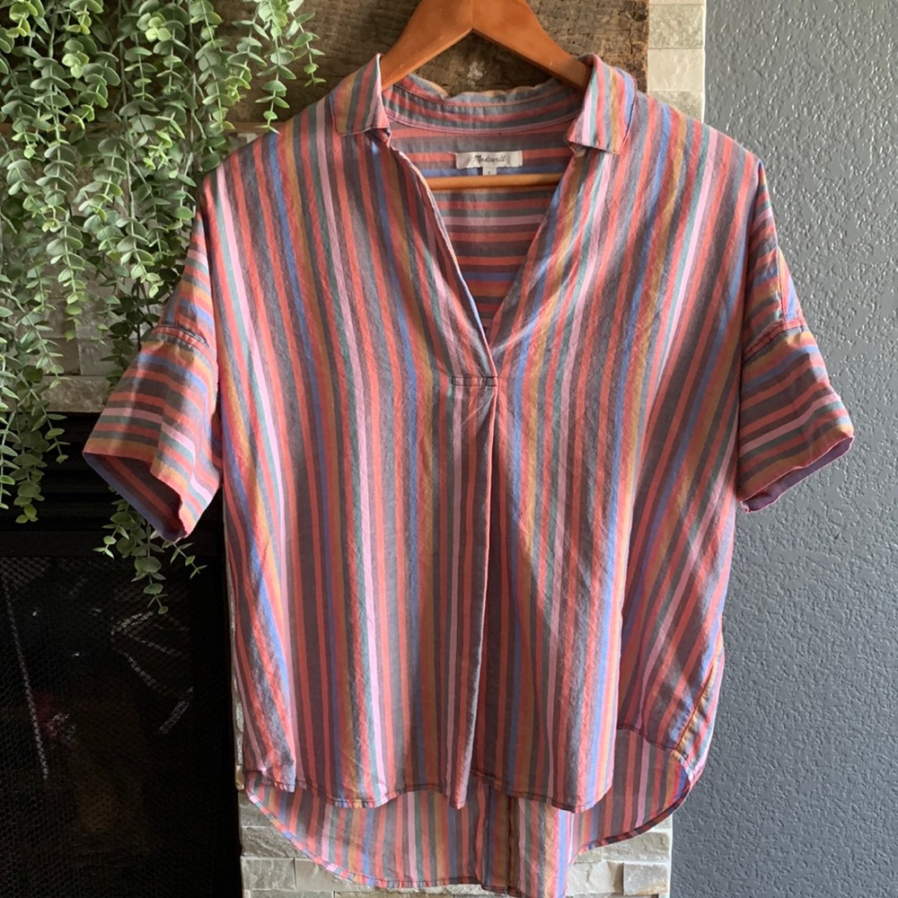 Multicolor striped Madewell popover top! Size Small